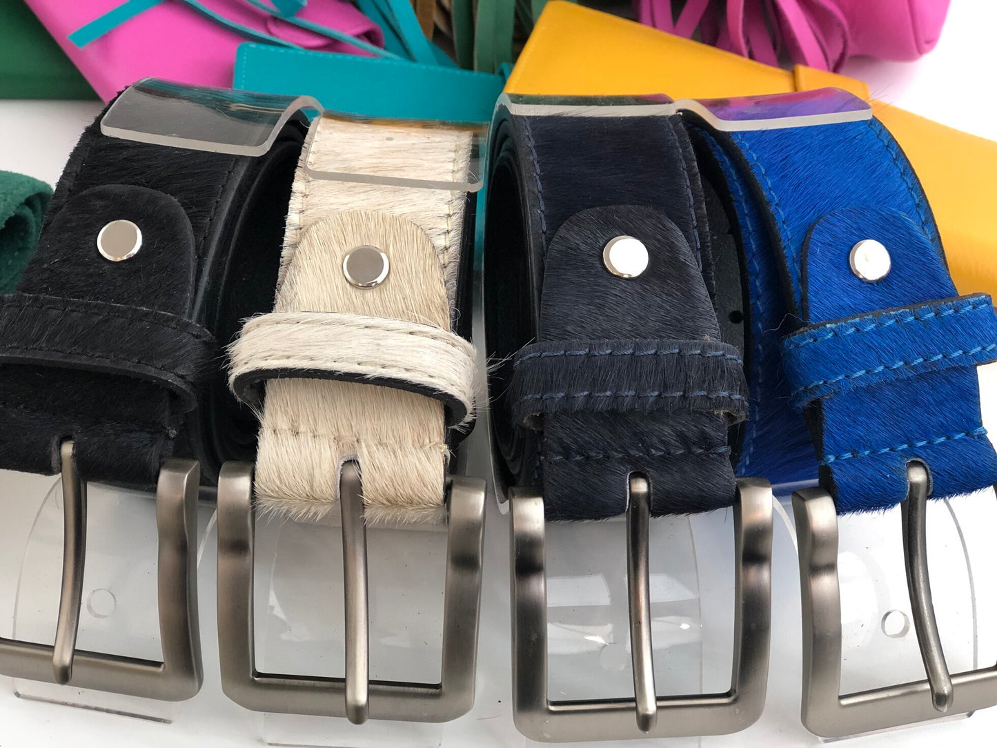 Wide hair on hide leather belt - Black