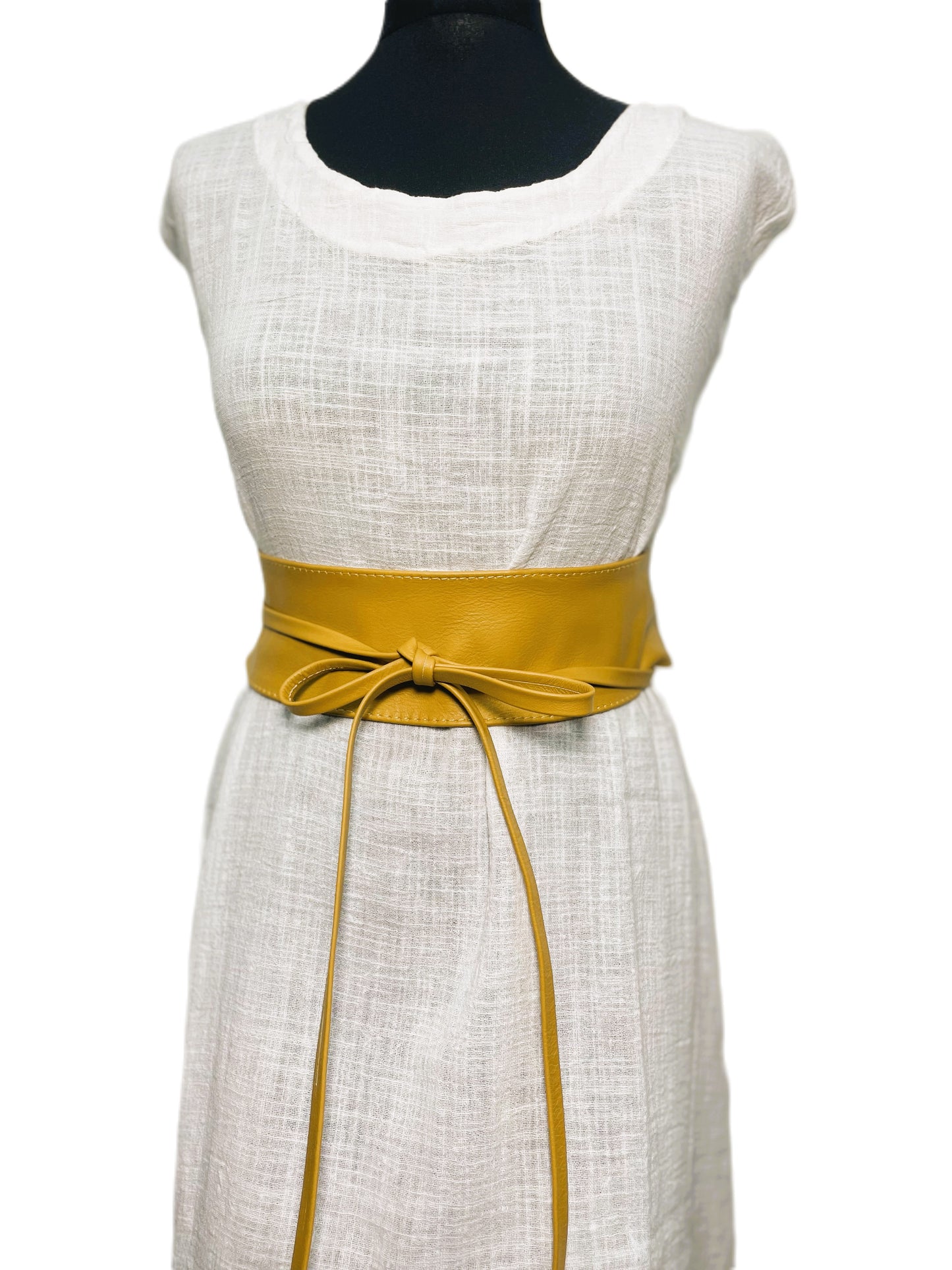 Mustard Yellow Obi belt soft genuine leather wrap belt | Wide waist belt in genuine leather | Genunine leather wrap around boho dress belt