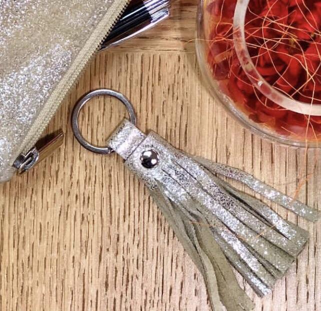 Metallic Leather Loop Key Ring CC10 Beige
