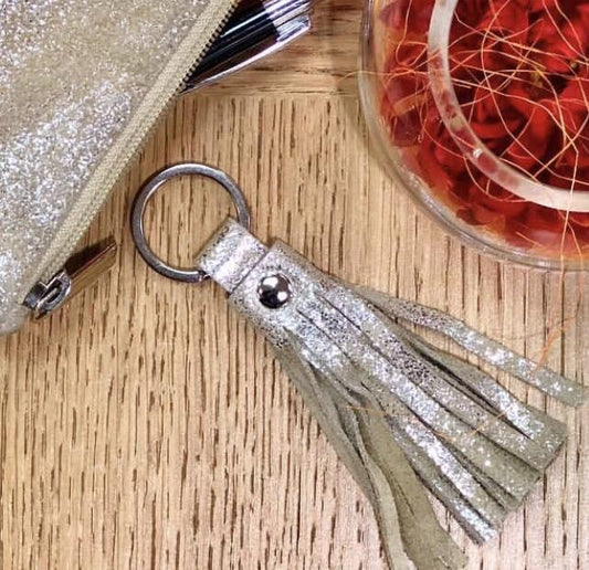 Metallic Leather Loop Key Ring CC10 Beige
