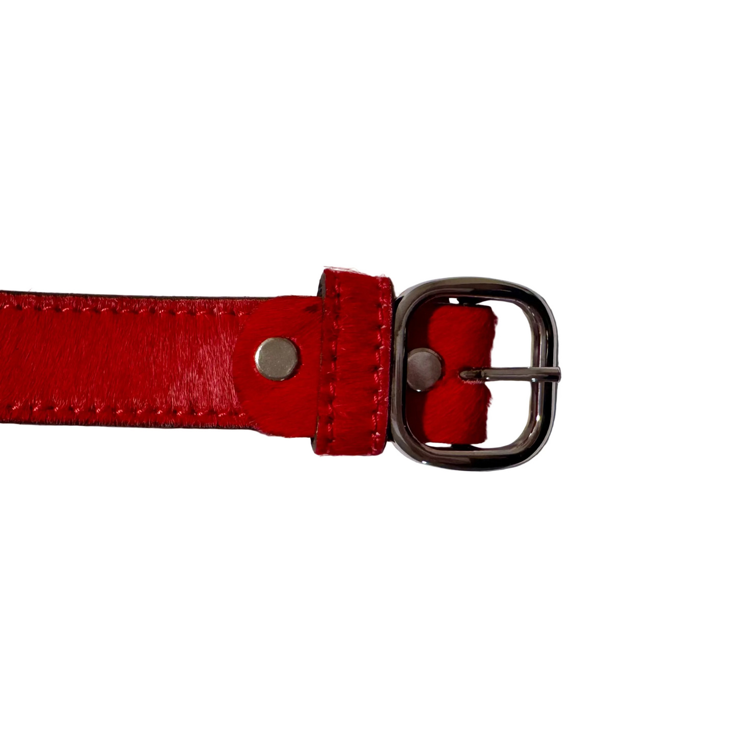 Vibrant Red hair-on-hide leather women belt