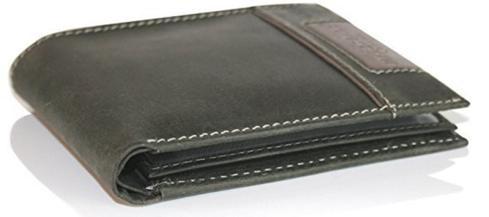 Men's Hunter Distressed Leather Bifold Wallet in branded giftbox # GW69 Black