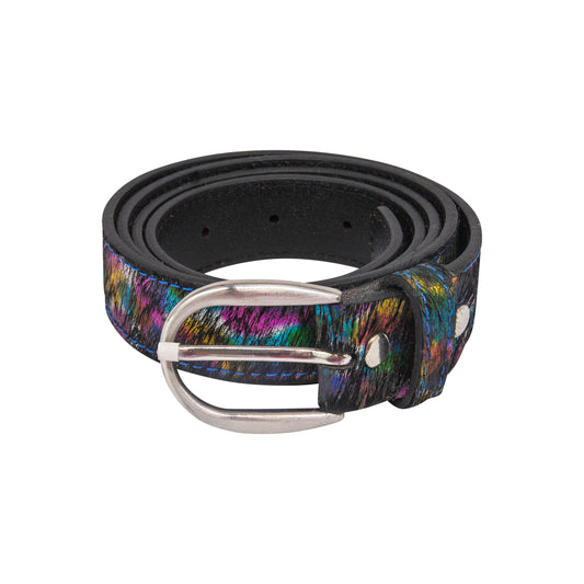 Splash - Hair-on leather ladies belt - Metallic Summer Splash