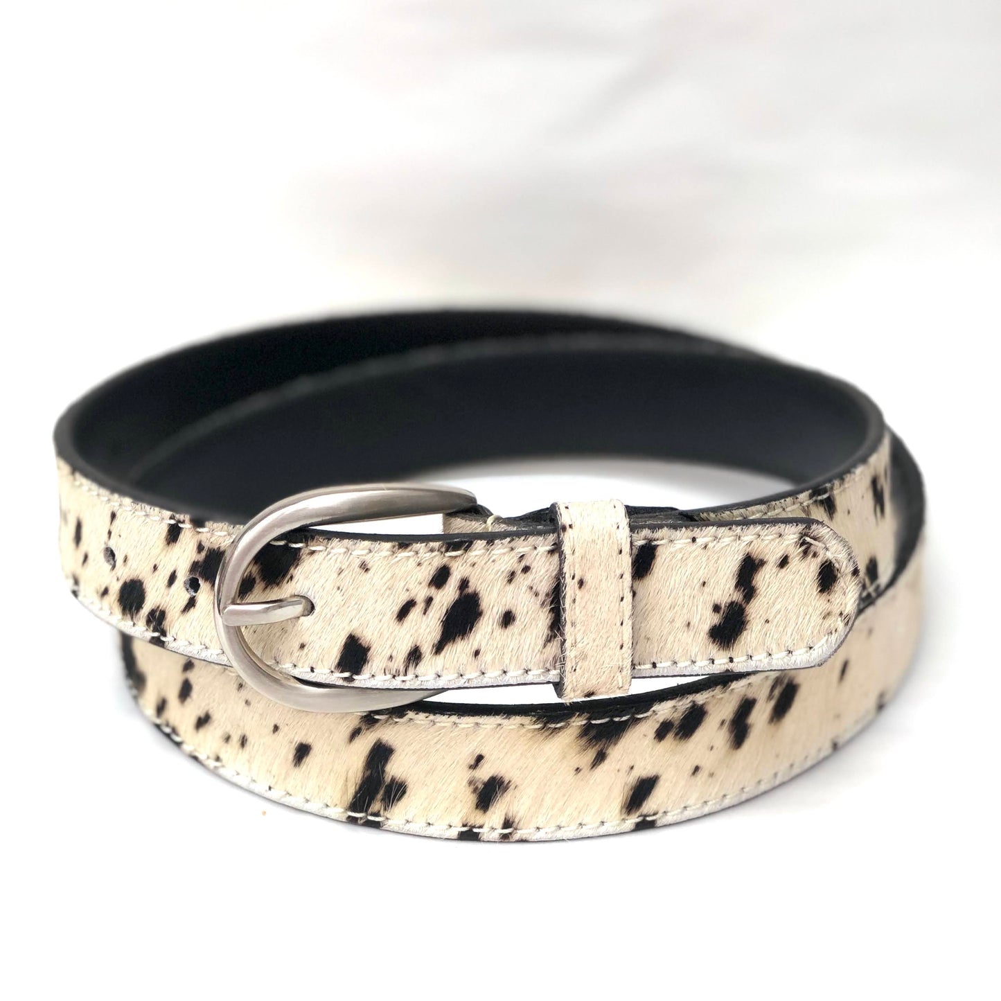 Spotty Cow Hair on Hide Leather Pony Hair Women's Belt