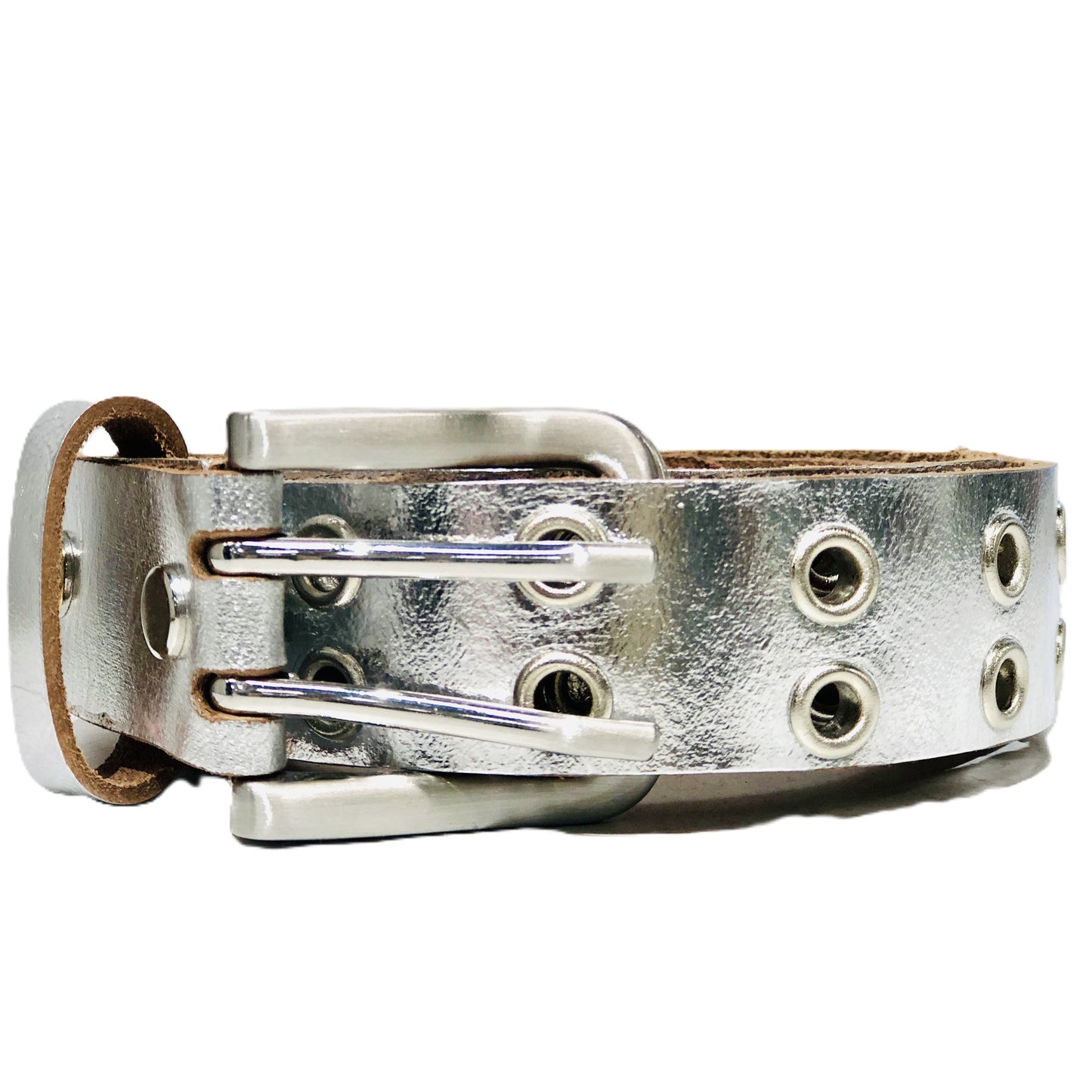 Eyelet Metallic Silver Womens' Leather Belt