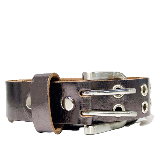Eyelet Metallic Pewter Womens' Leather Belt (metallic grey)