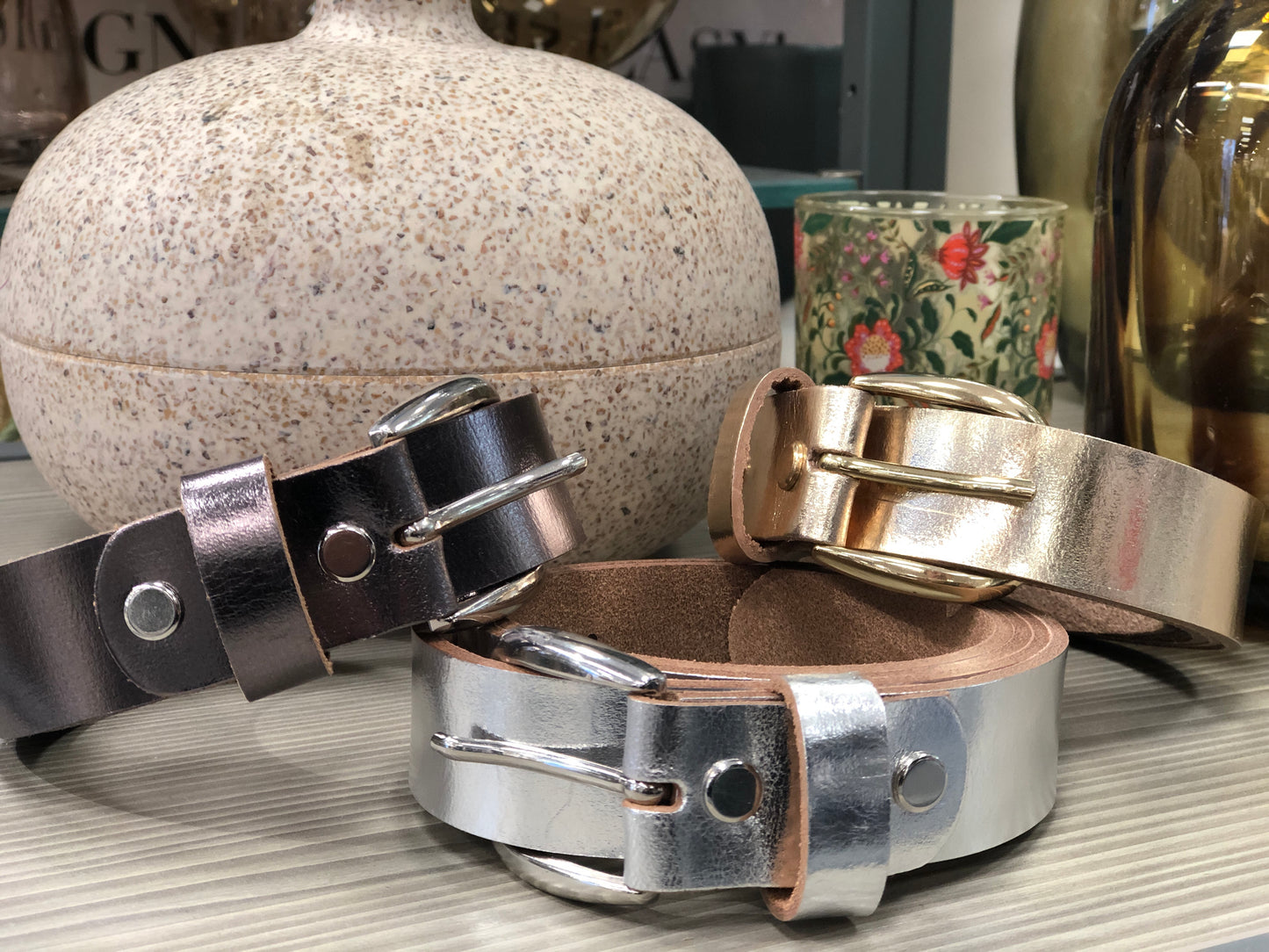 Metallic Pewter | GunMetal Womens' Leather Belt