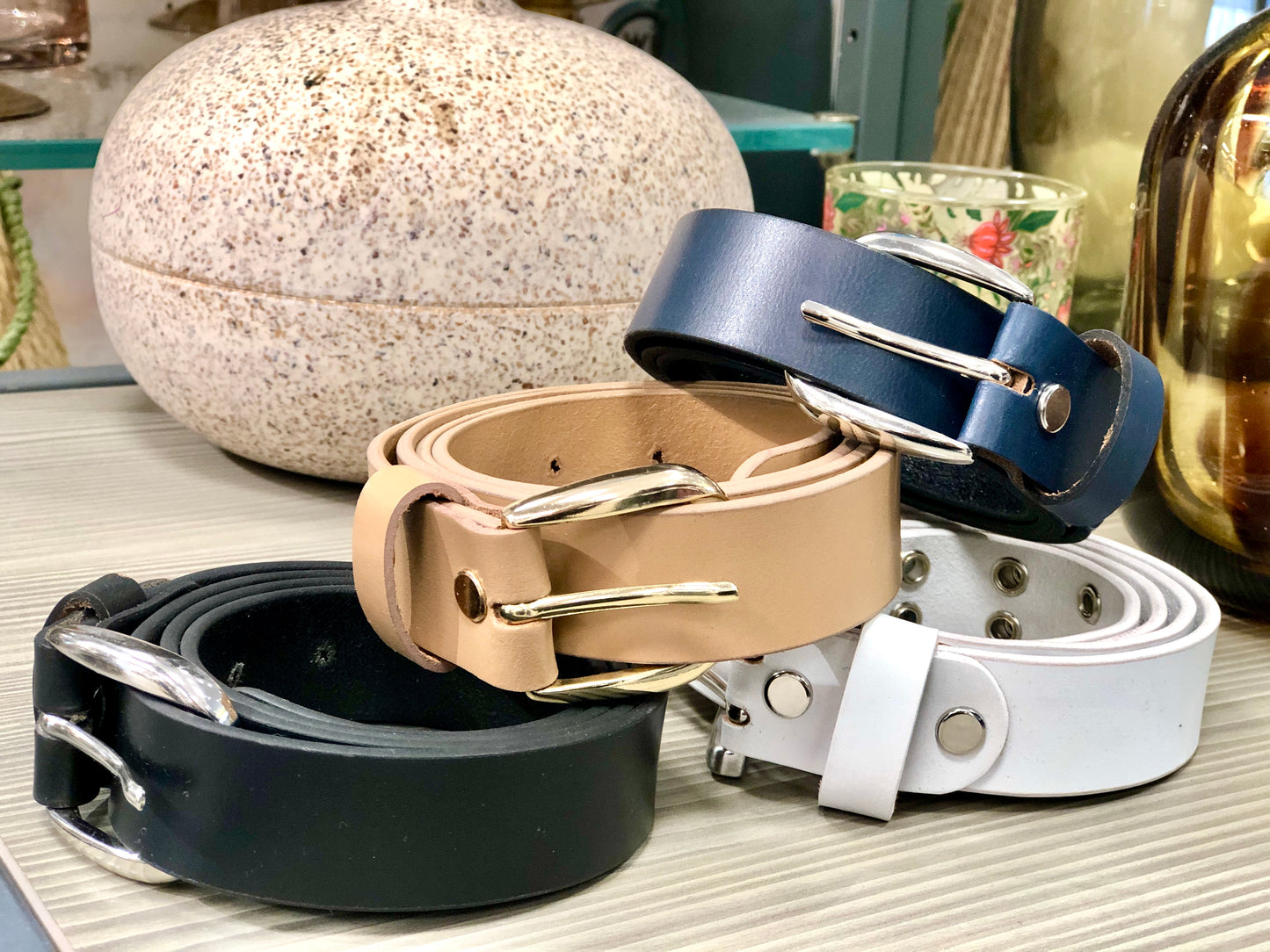 White Womens' Leather Belt #BL-S-White