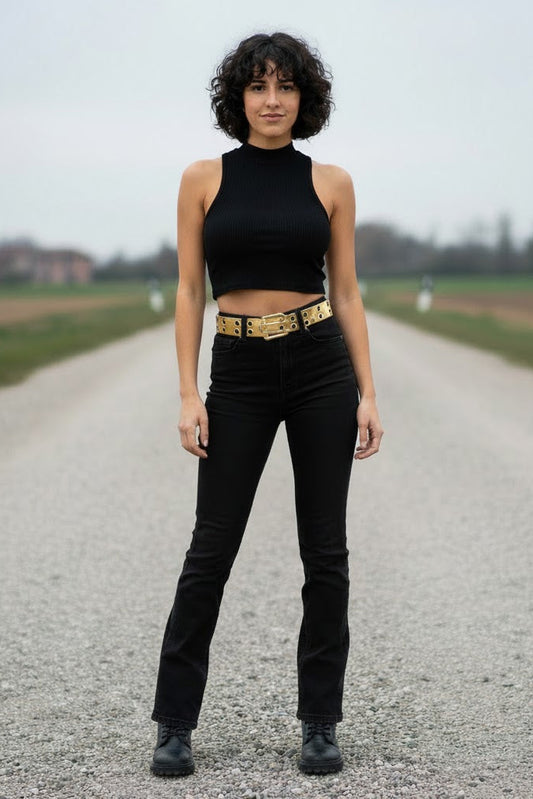 Eyelet Metallic Gold Womens' Leather Belt