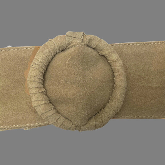 Beige Womens' Soft Silky Suede Leather Round Buckle 70mm Wide Dress Belt