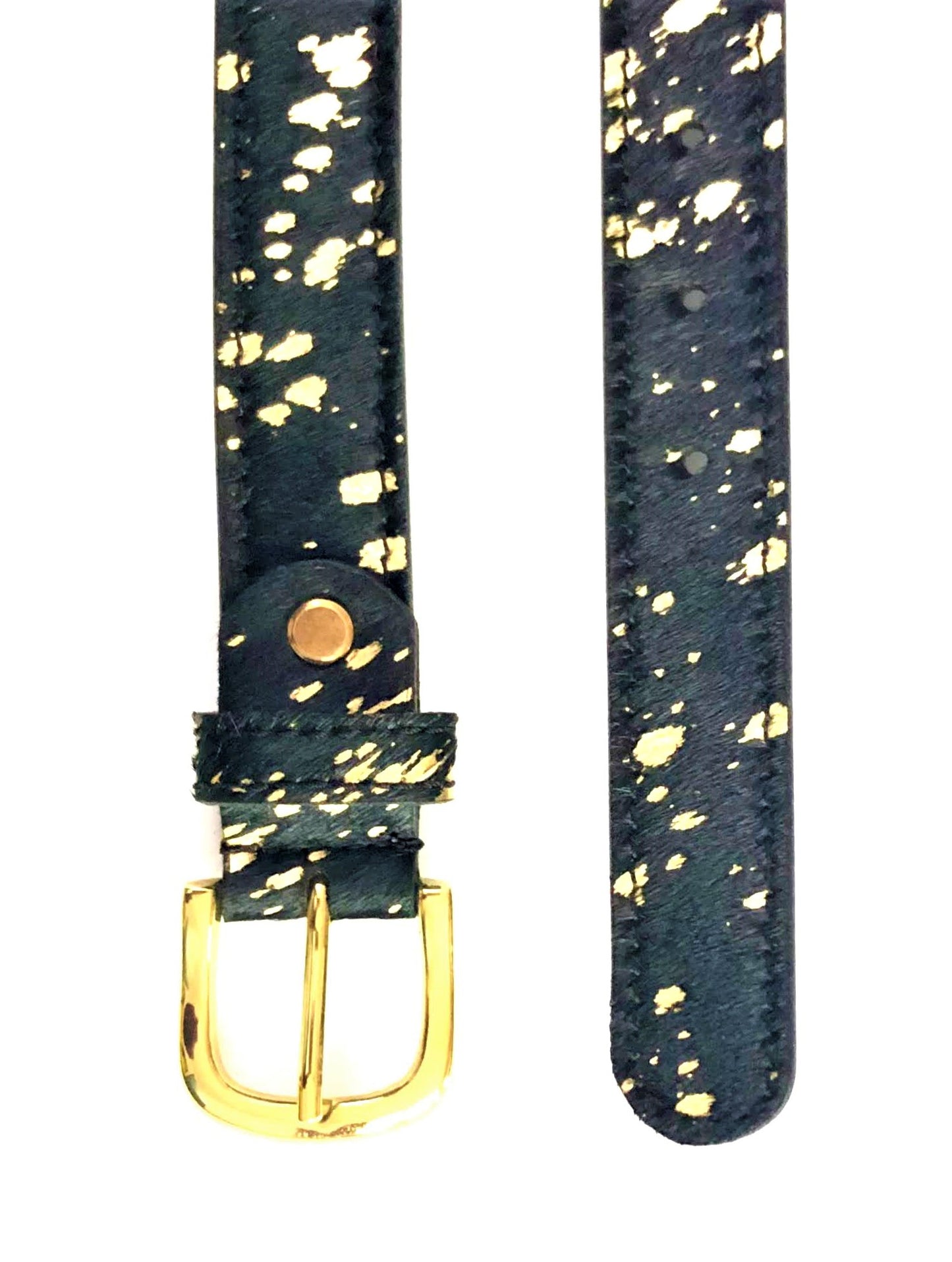 Black Gold Acid Splash Hair On Hide Womens Leather Belt