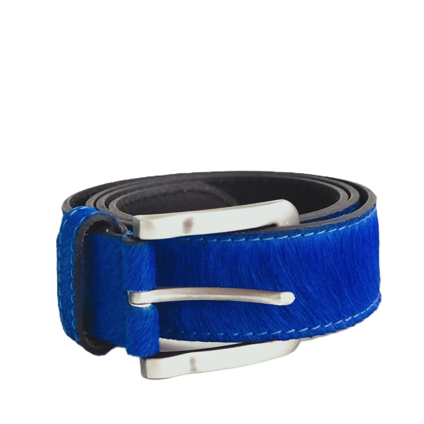 Wide hair on hide leather belt - Blue