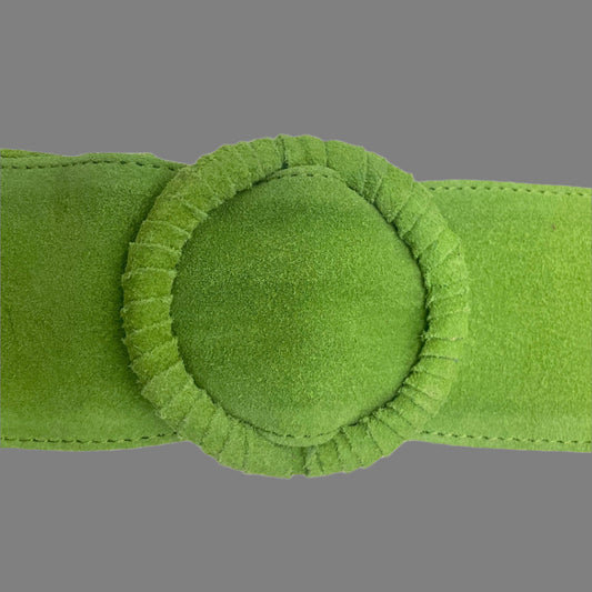 Apple Green Womens' Soft Silky Suede Leather Round Buckle 70mm Wide Dress Belt