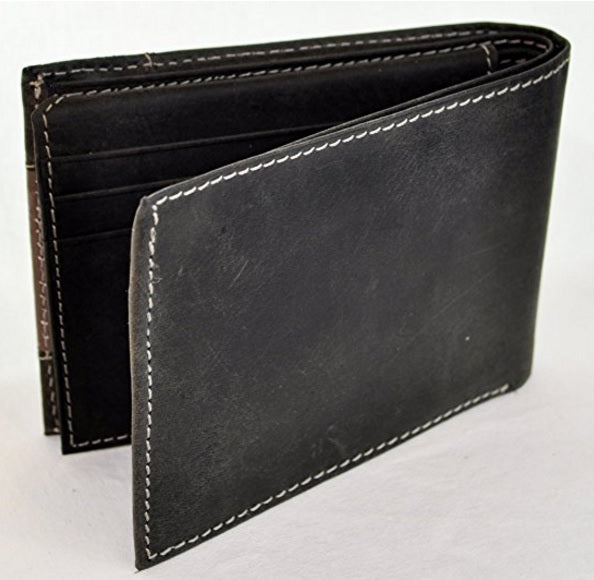 Men's Hunter Distressed Leather Bifold Wallet in branded giftbox # GW69 Black
