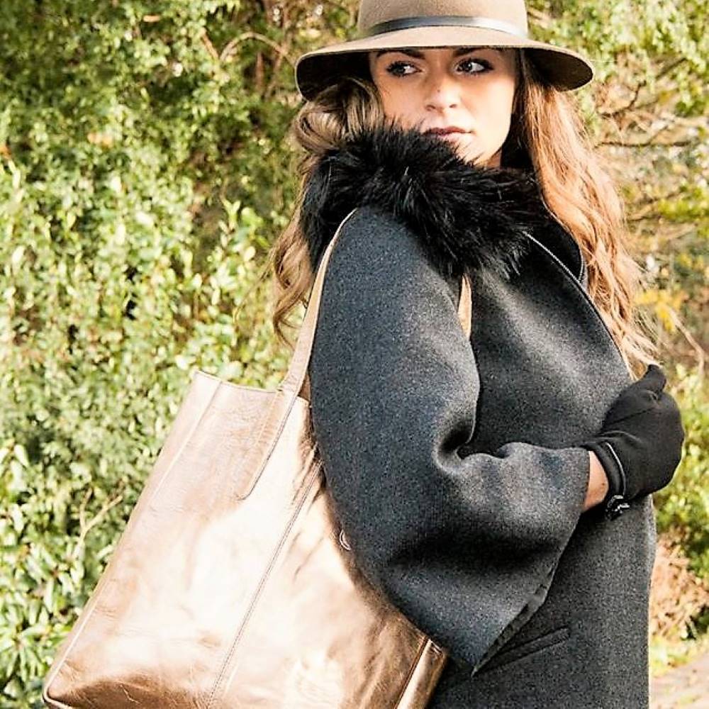 Hydestyle Metallic Sofia reversible leather tote bag #LB32 copper