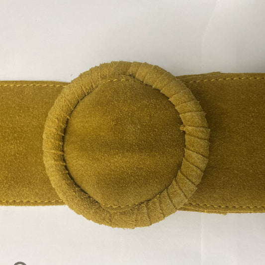 Mustard Womens' Soft Silky Suede Leather Round Buckle 70mm Wide Round Buckle Dress Belt