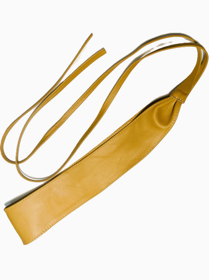 Mustard Yellow Obi belt soft genuine leather wrap belt | Wide waist belt in genuine leather | Genunine leather wrap around boho dress belt