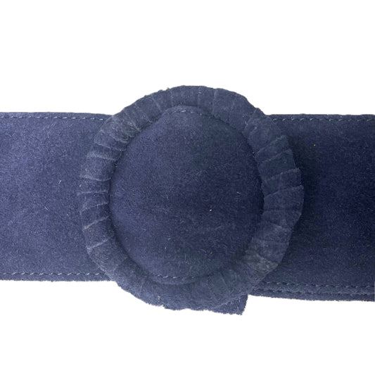Navy Womens' Soft Silky Suede Leather Round Buckle 70mm Wide Dress Belt