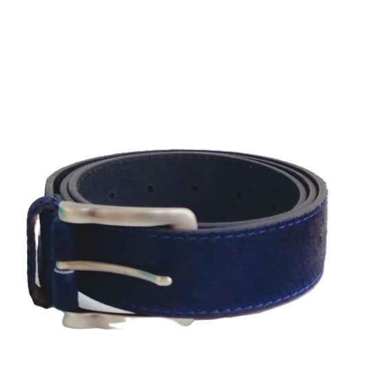 Wide hair on hide leather belt - Navy Blue