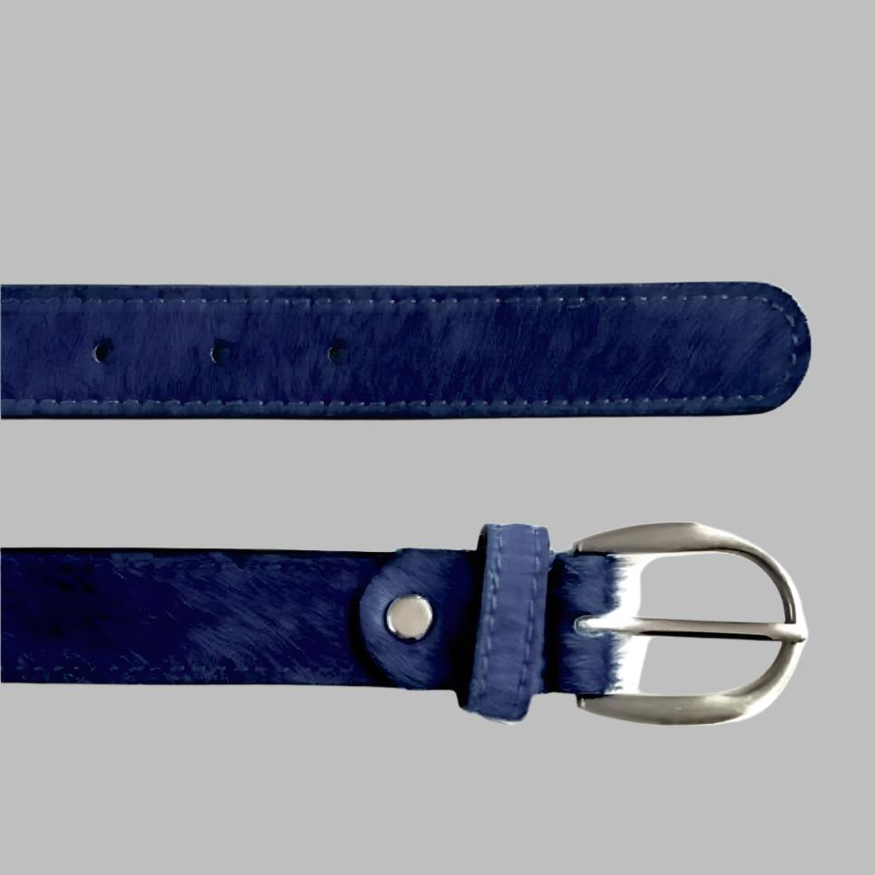 Navy Blue hair-on-hide leather women belt – - Main Image