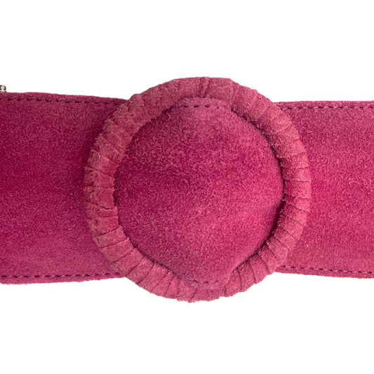 Pink Womens' Soft Silky Suede Leather Round Buckle 70mm Wide Dress Belt