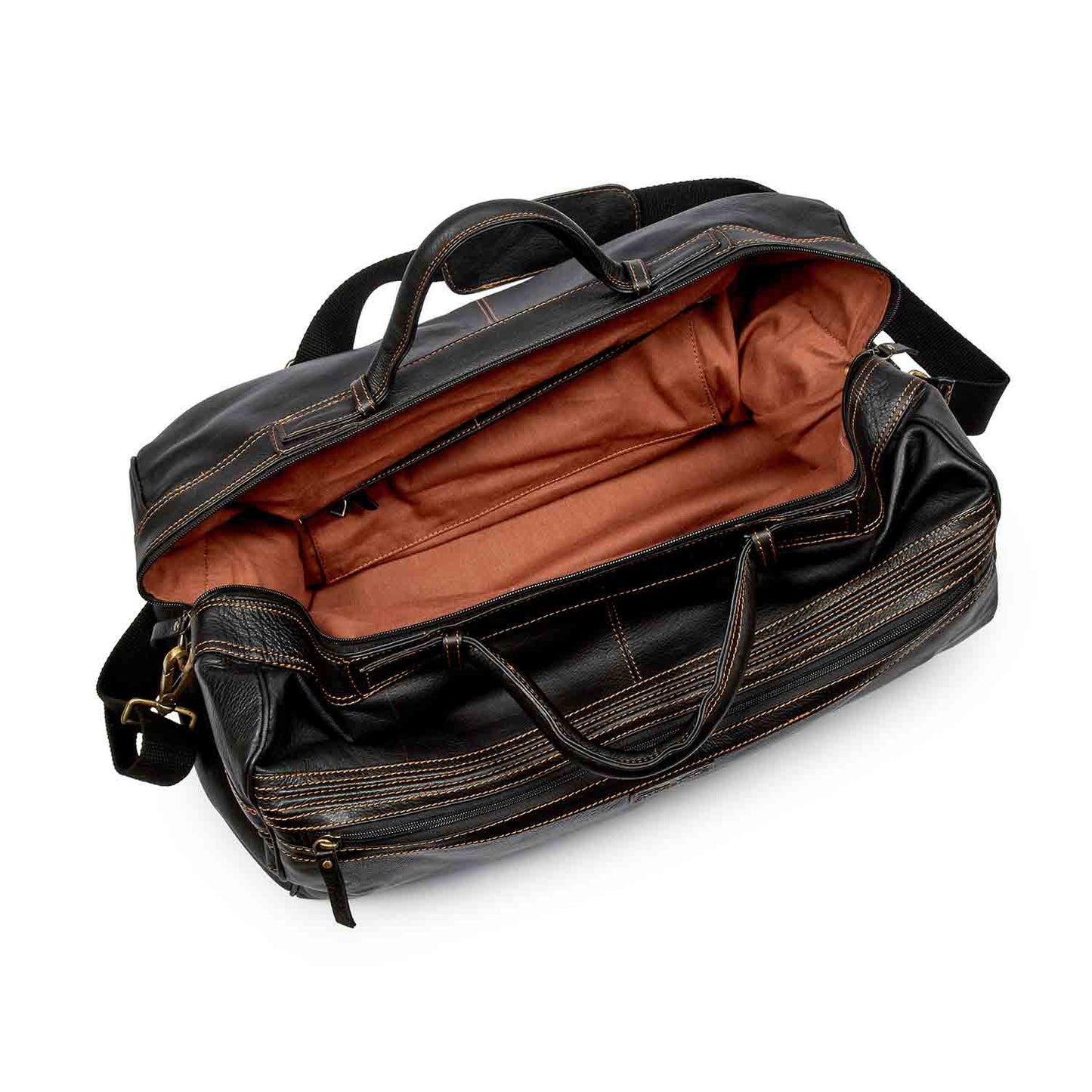 Pratico Grained Leather Travel Bag With Pin Stitch Detail #TT02