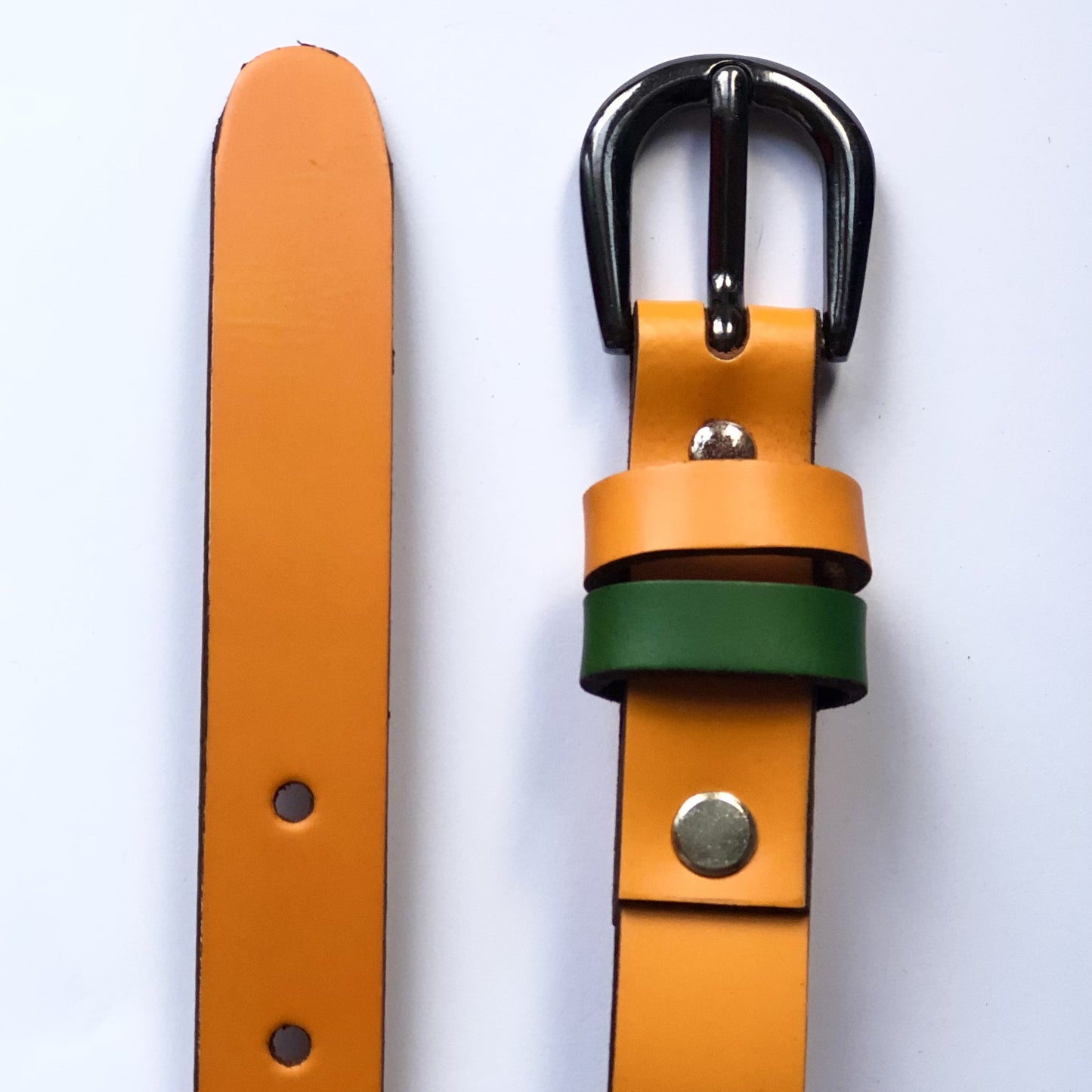 Orange Smooth Skinny Leather Ladies Belt.