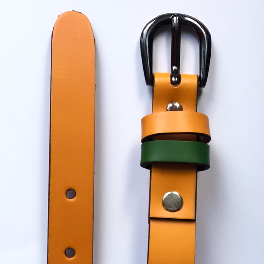 Orange Smooth Skinny Leather Ladies Belt.