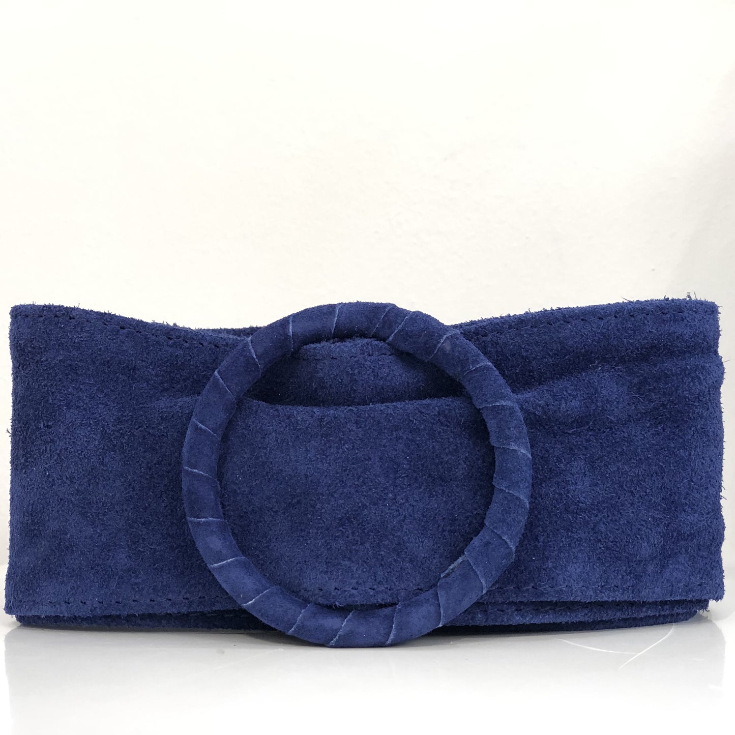 Blue Womens' Soft Silky Suede Leather Round Buckle 70mm Wide Dress Belt