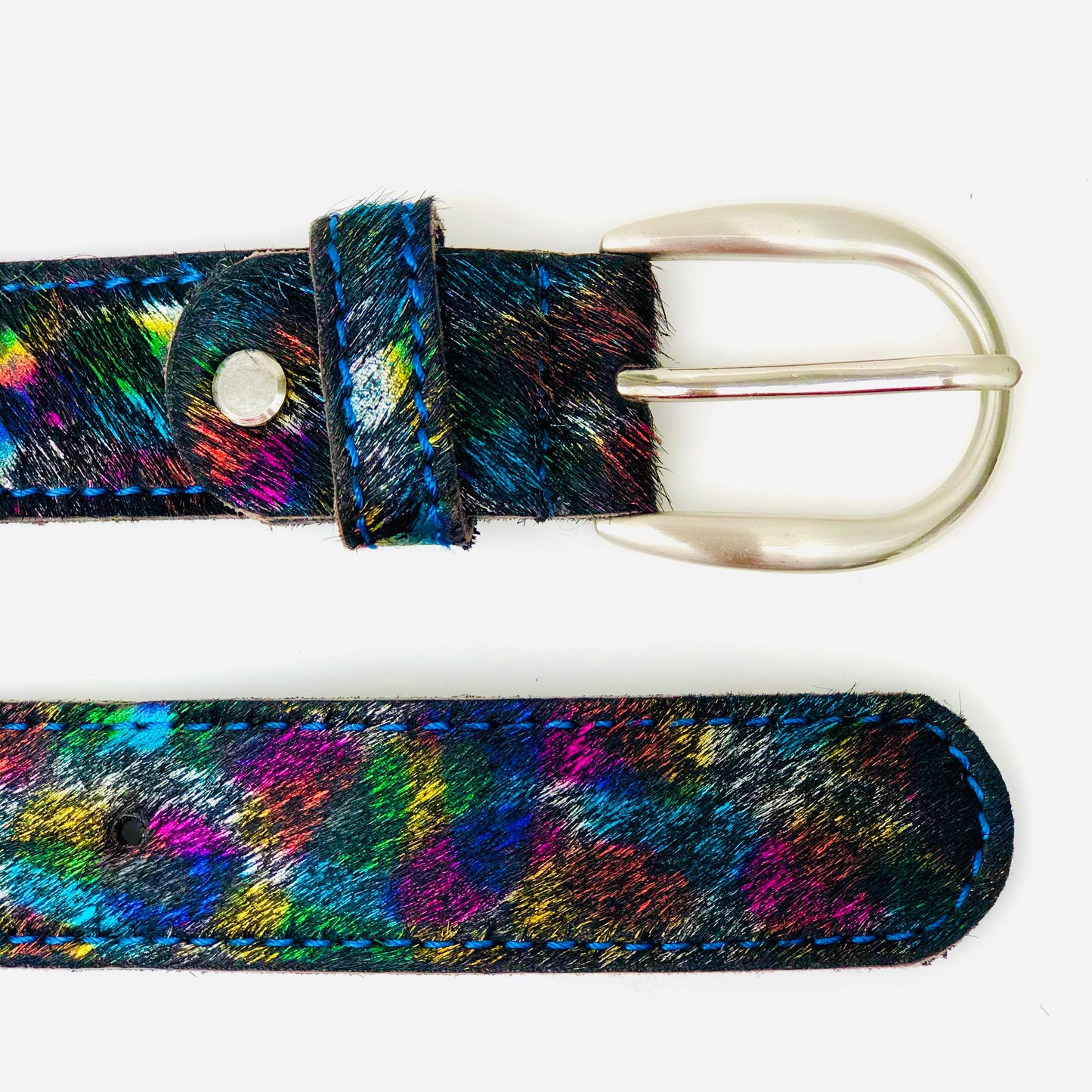 Hair-on leather ladies belt - Metallic Summer Splash