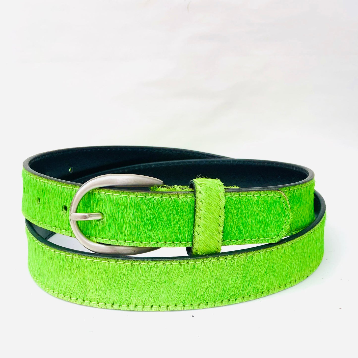 Apple Green hair on hide women Leather Belt - Folded