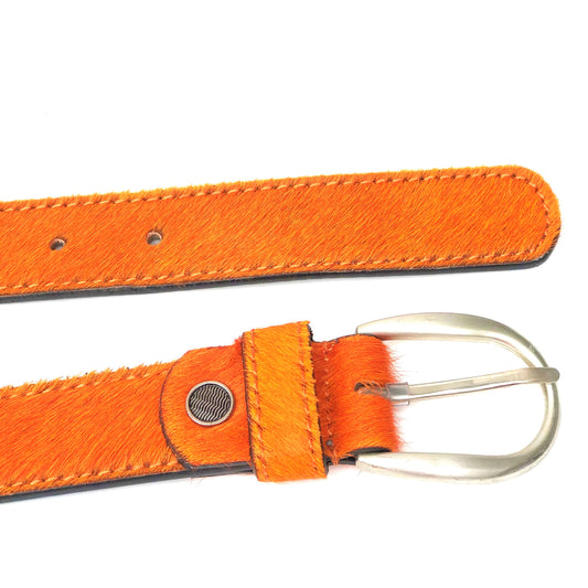 Neon Orange hair-on-hide women leather belt