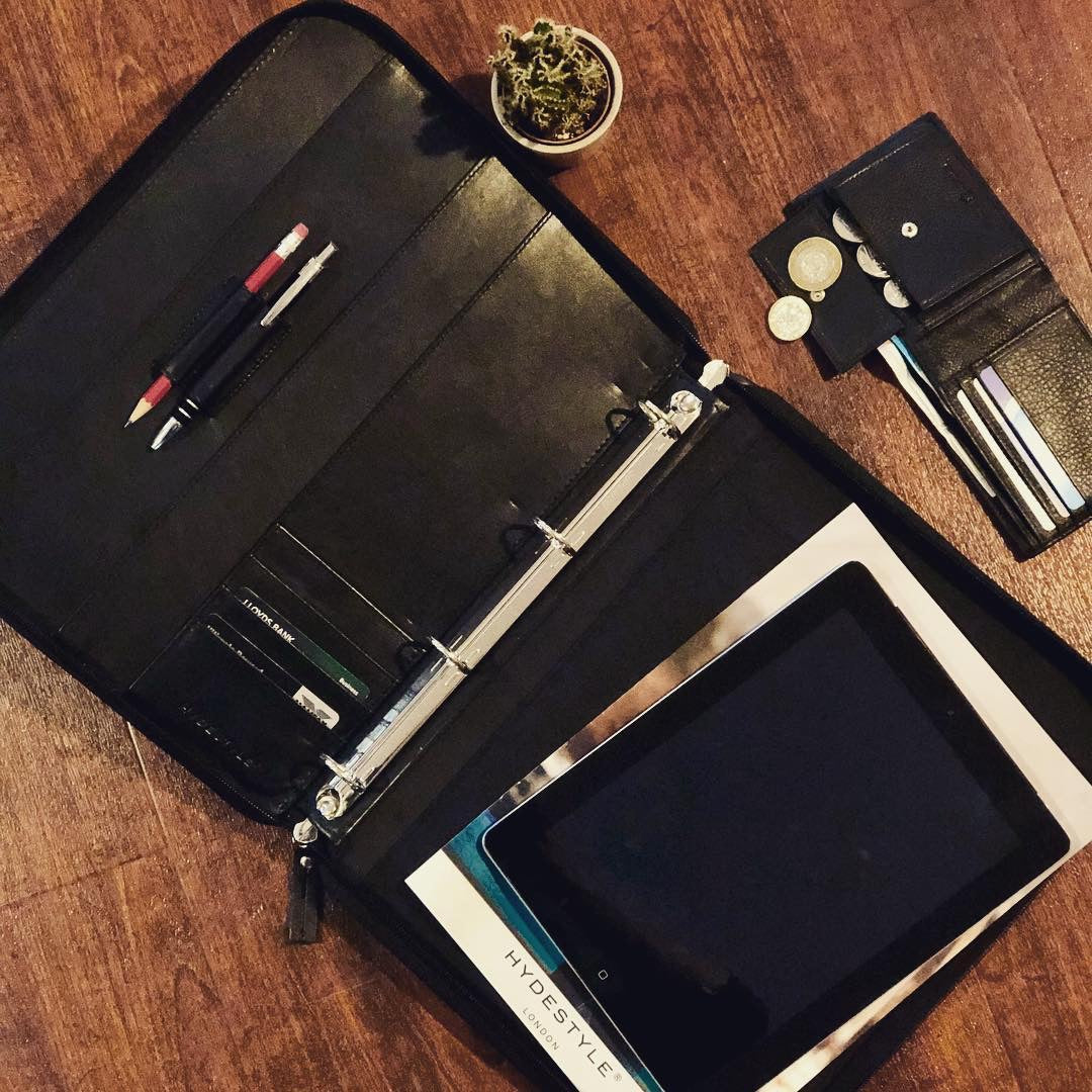 Black Leather A4 Zip around Organizer