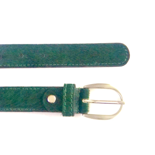 Bottle Green hair-on-hide leather women belt