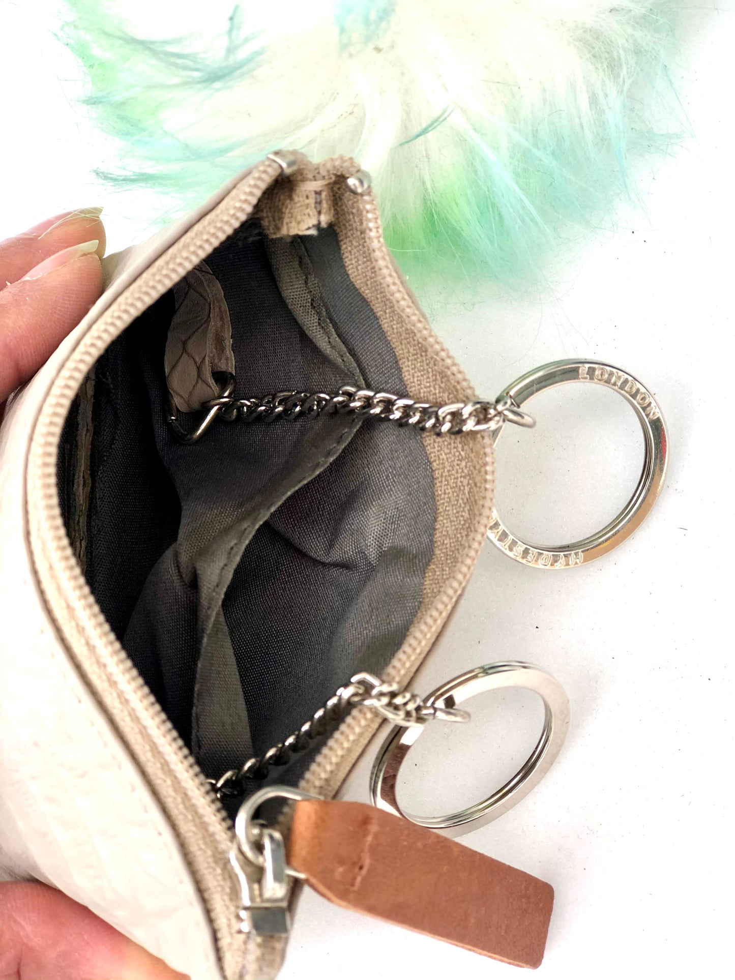 Snake Embossed Leather Card Coin Purse with Key Rings (Navy-Rose-Grey-Beige)