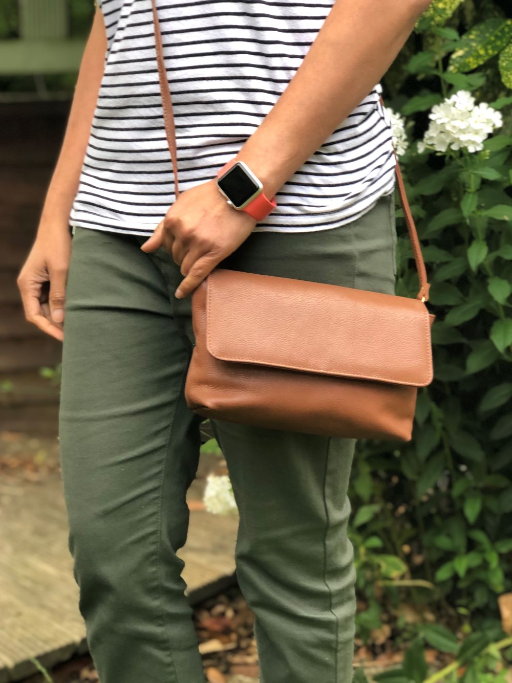 Sugar Almond Pebbled Leather Messenger Bag Tan