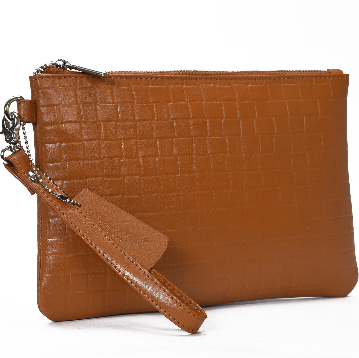 Secure RFID embossed leather ladies wristlet clutch with card case #LB66 Rust