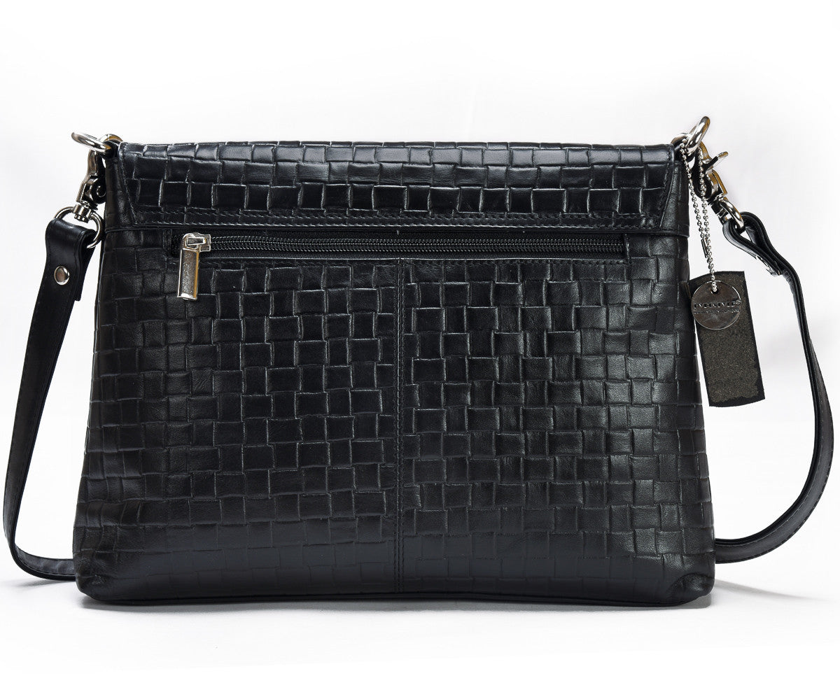 Secure RFID embossed leather ladies messenger bag with card case #LB67 Black