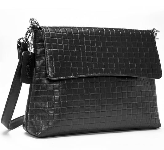 Secure RFID embossed leather ladies messenger bag with card case #LB67 Black