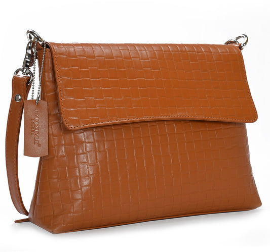 Secure RFID embossed leather ladies messenger bag with card case #LB67 Rust