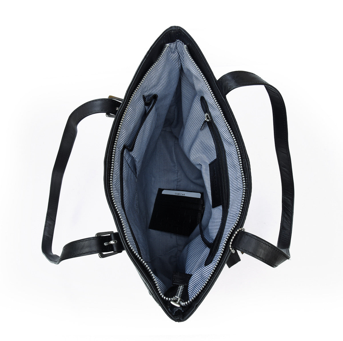 SECURE RFID Embossed Leather Waffel Ladies Zip Top Tote Bag LB68 BLACK