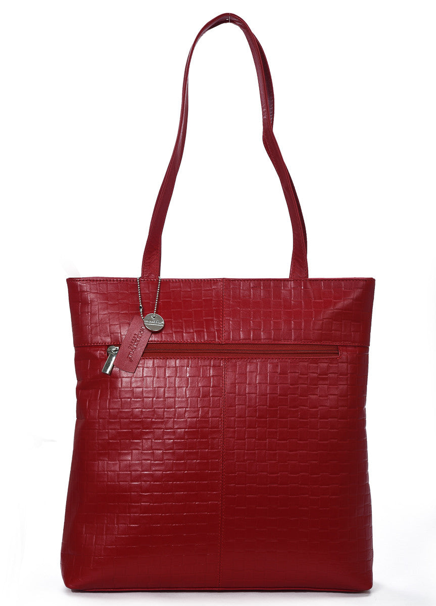 SECURE RFID Embossed Leather Waffel Ladies Zip Top Tote Bag LB68 RED