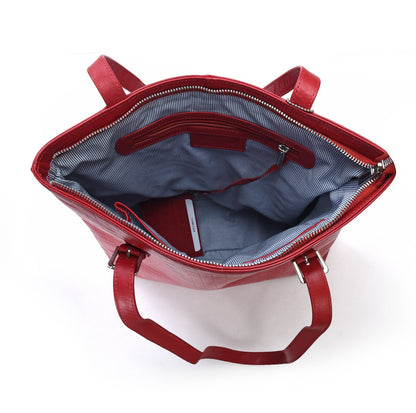 SECURE RFID Embossed Leather Waffel Ladies Zip Top Tote Bag LB68 RED
