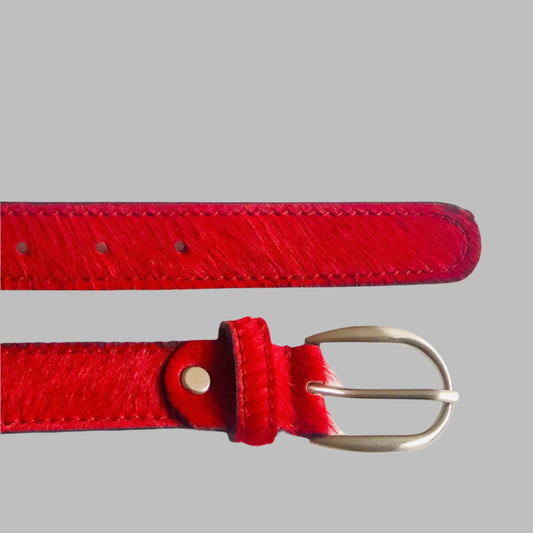 Vibrant Red hair-on-hide leather women belt
