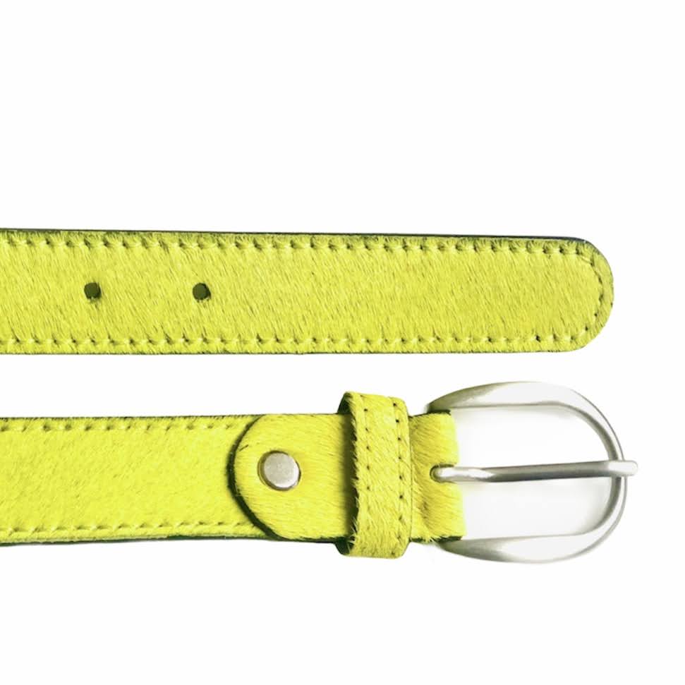 Neon Lime hair-on-hide leather women belt