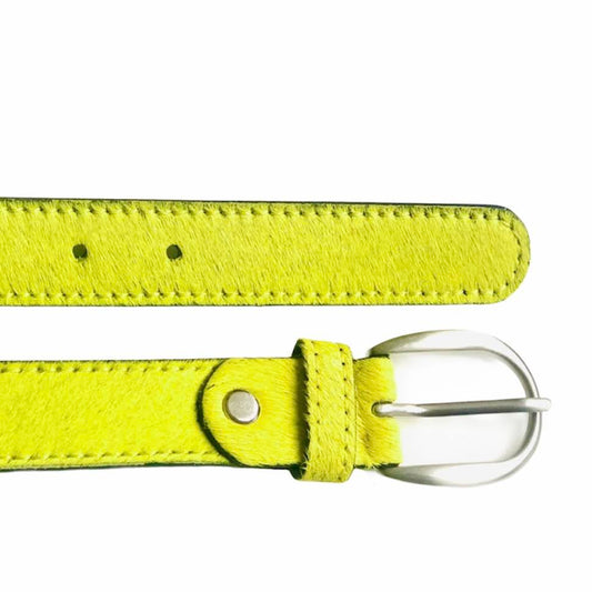 Neon Lime hair-on-hide leather women belt