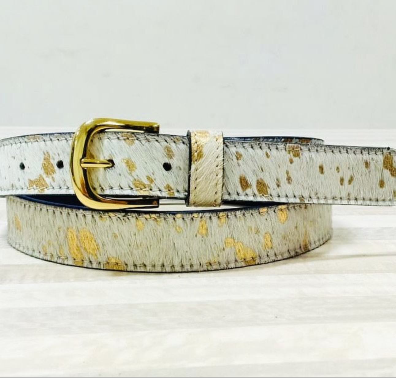 Gold Acid Splash Hair On Hide Womens Leather Belt BL30