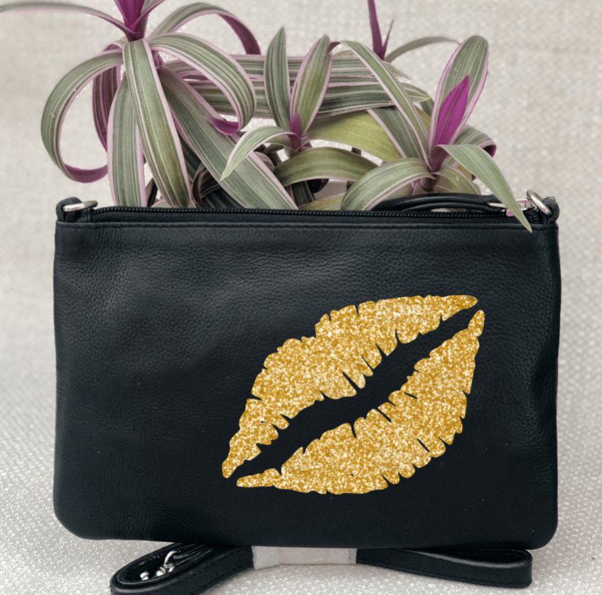 Lips Leather Clutch Bag - Zebra Leopard Glitter