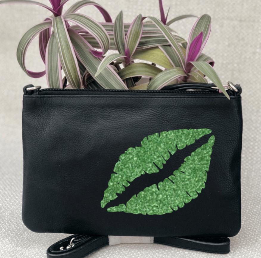 Lips Leather Clutch Bag - Zebra Leopard Glitter