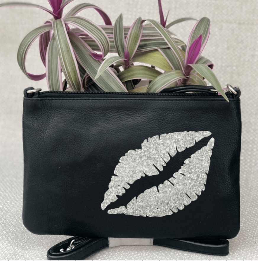 Lips Leather Clutch Bag - Zebra Leopard Glitter